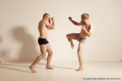 Underwear Martial art Man - Man White Moving poses Slim Short Blond Dynamic poses Academic